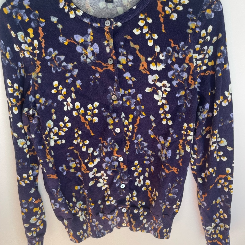 Lands' End Blue print Floral Cardigan 💯%cotton Excellent condition women’s 6-8